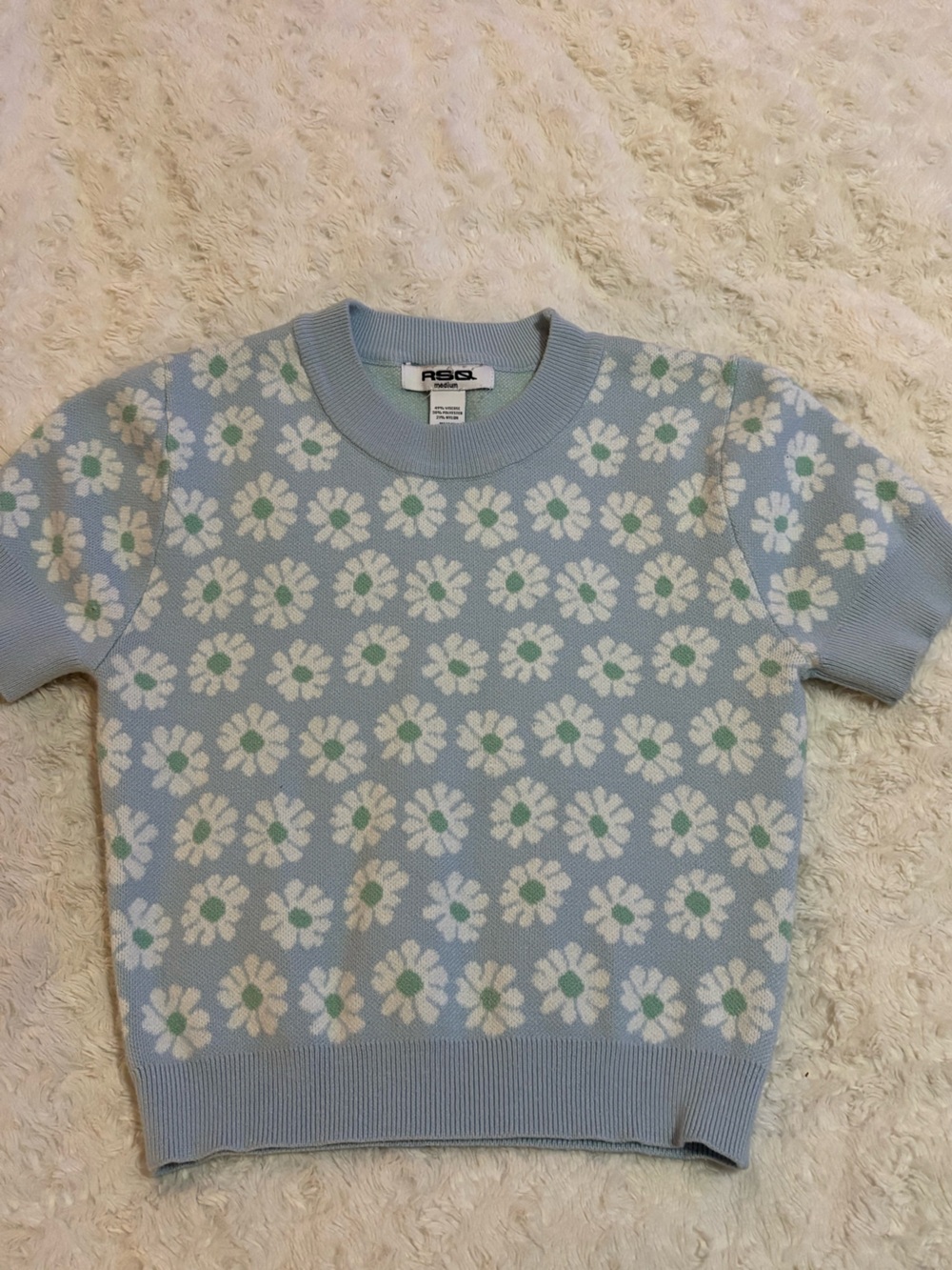 Women's Light Blue Daisy Cropped Sweater